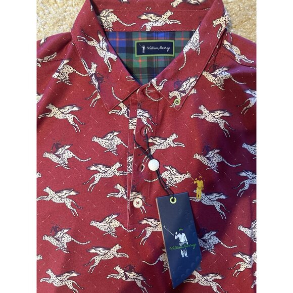 William Murray Here Kitty Kitty Polo Shirt Mens L Brick Red Collar Golf Stretch - Picture 2 of 5